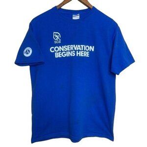 Basic Tee Shirt SCA Conservation Begins Here Americorps Volunteer Blue Youth XL